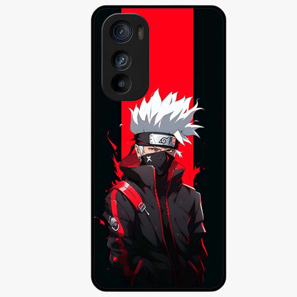 Kakashi Scarlet Shadow Glass Case showing flat back view with powerful anime ninja artwork and glossy glass finish.