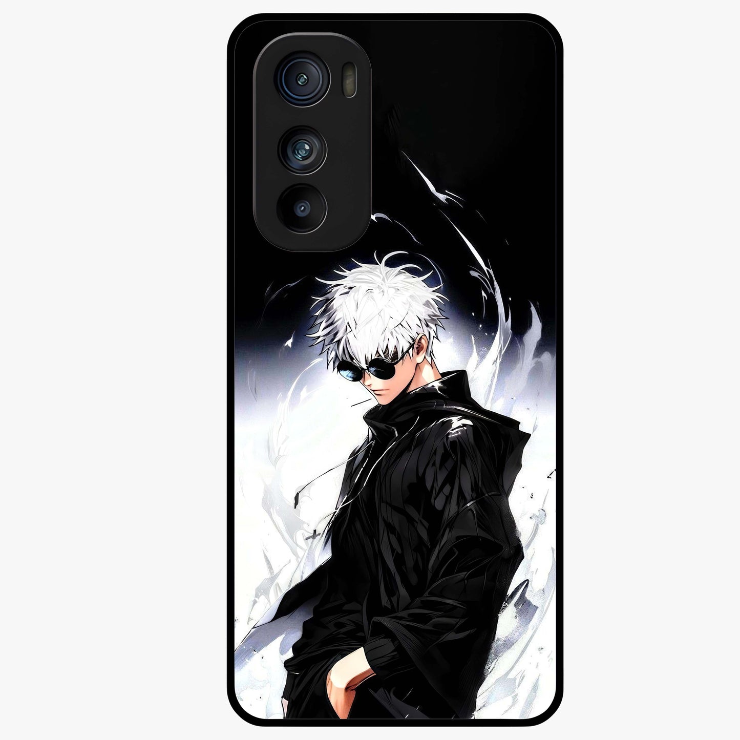 Limitless Shadow King Glass Case showing flat back view with powerful shadow warrior artwork and glossy glass finish.