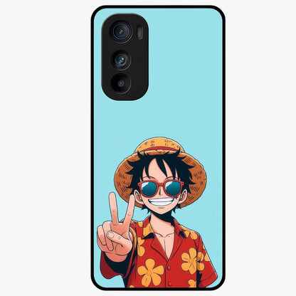 Luffy Summer Anime Vibe Glass Case showing flat back view with vibrant anime character artwork and glossy glass finish.