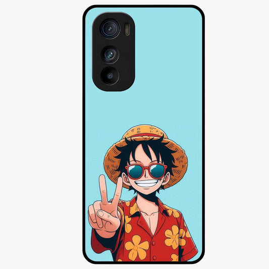 Luffy Summer Anime Vibe Glass Case showing flat back view with vibrant anime character artwork and glossy glass finish.