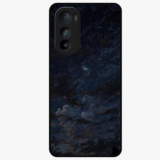 Lunar Veil Silence Glass Case showing flat back view with mystical moon veil artwork and glossy glass finish.