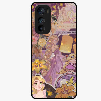 Magical Tangled Dream Glass Case showing flat back view with dreamy tangled artwork and glossy glass finish.