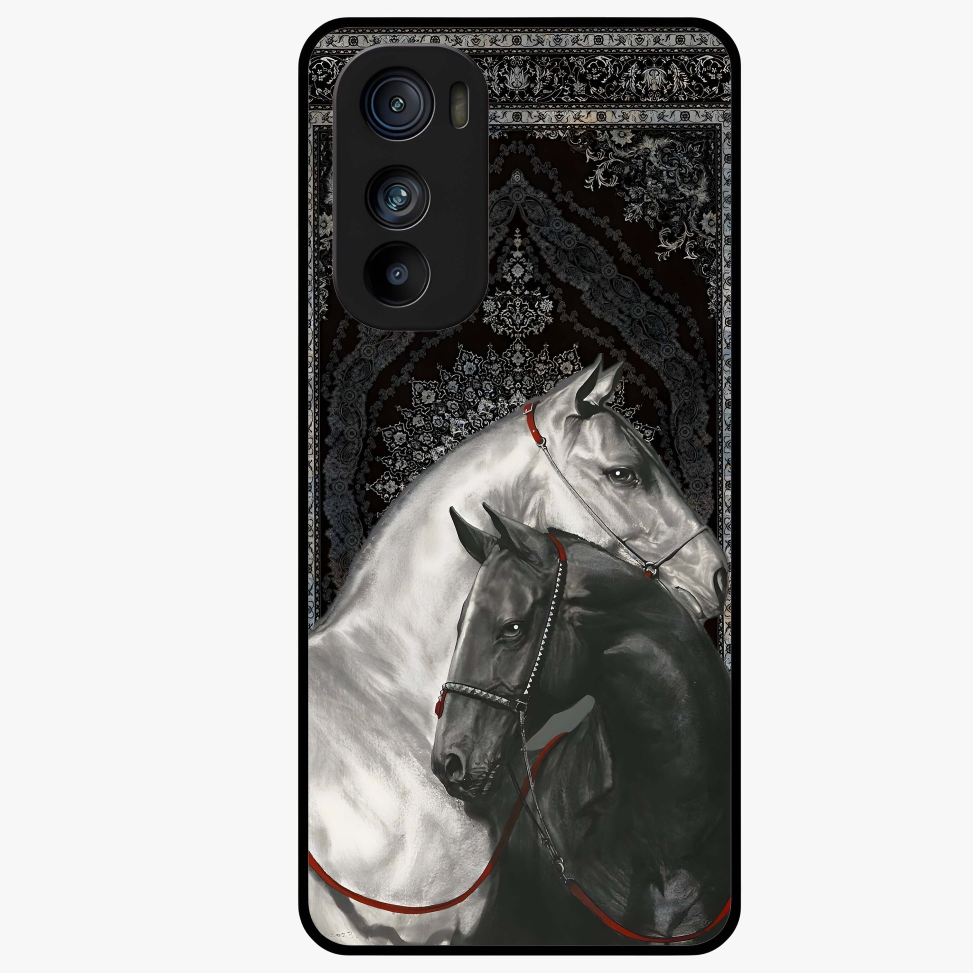 Majestic Ride Legacy Glass Case showing flat back view with powerful automotive inspired artwork and glossy glass finish.