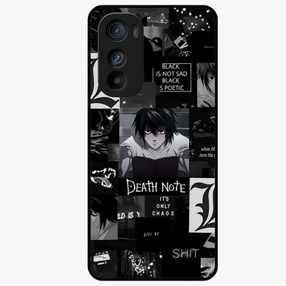Midnight Chaos Mind Glass Case showing flat back view with abstract dark themed artwork and glossy glass finish.