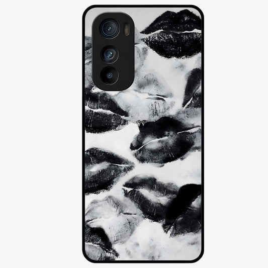 Midnight Kiss Marks Glass Case showing flat back view with lipstick kiss mark artwork and glossy glass finish.