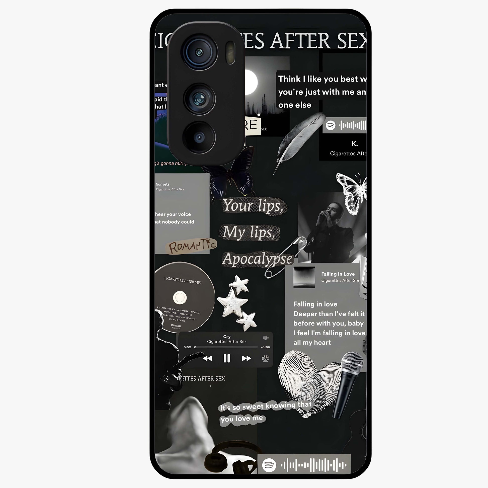 Midnight Love Echo Glass Case showing flat back view with romantic midnight themed artwork and glossy glass finish.