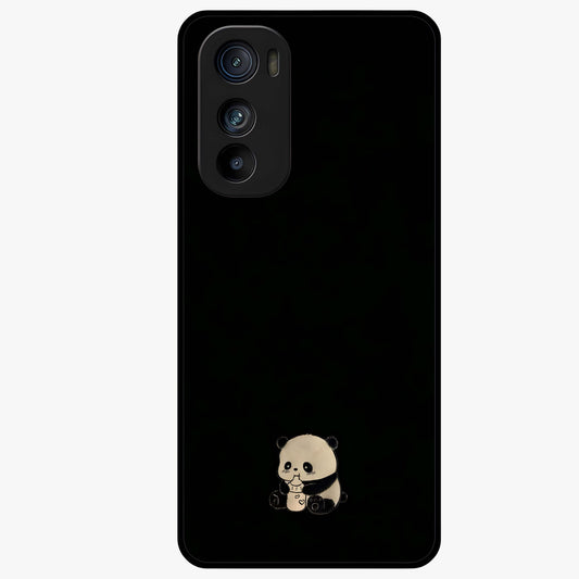 Midnight Panda Love Glass Case showing flat back view with cute panda themed artwork and glossy glass finish.