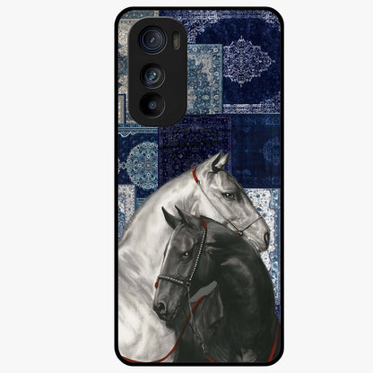 Midnight Stallion Blues Glass Case showing flat back view with majestic horse artwork and glossy glass finish.