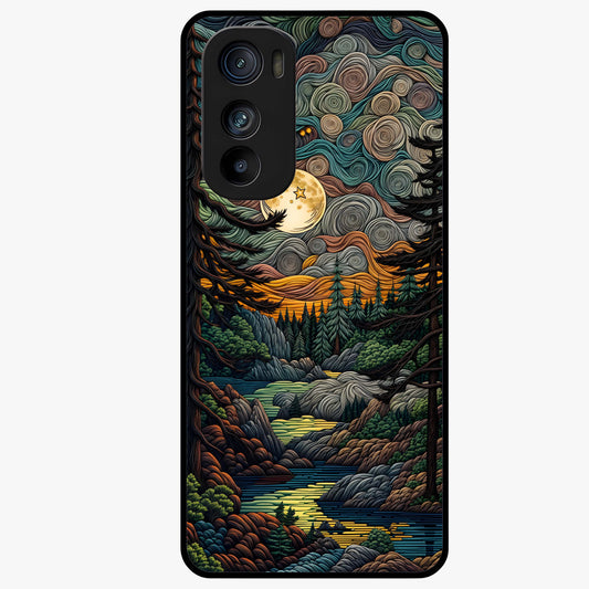 Moonlight Forest Dream Glass Case showing flat back view with mystical forest moonlight artwork and glossy glass finish.