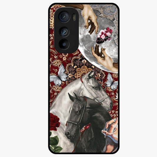 Moonlit Royal Stallion Glass Case showing flat back view with majestic horse under moonlight artwork and glossy glass finish.