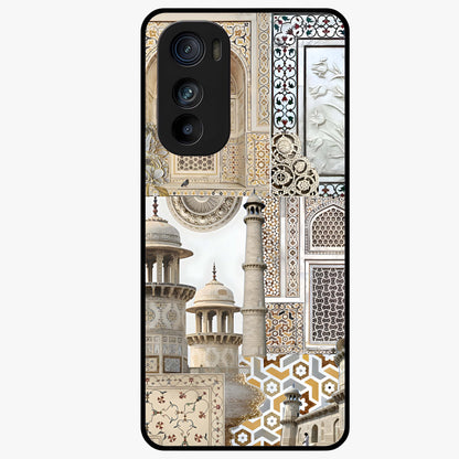 Mughal Marble Legacy Glass Case showing flat back view with intricate Mughal inspired marble pattern and glossy glass finish.