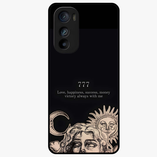 Mystic Victory Aura Glass Case showing flat back view with victory symbol artwork and glossy glass finish.