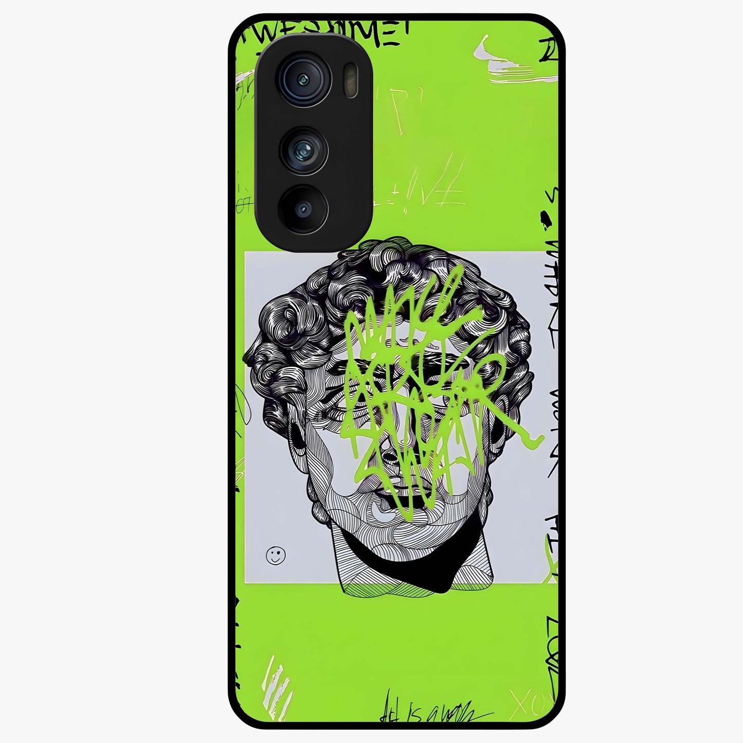 Neo Graffiti Rebellion Glass Case showing flat back view with vibrant graffiti artwork and glossy glass finish.