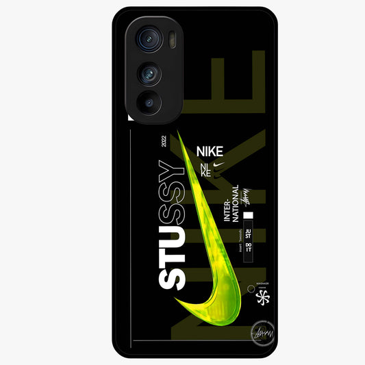 Neon Street Edition Glass Case showing flat back view with neon street style artwork and glossy glass finish.