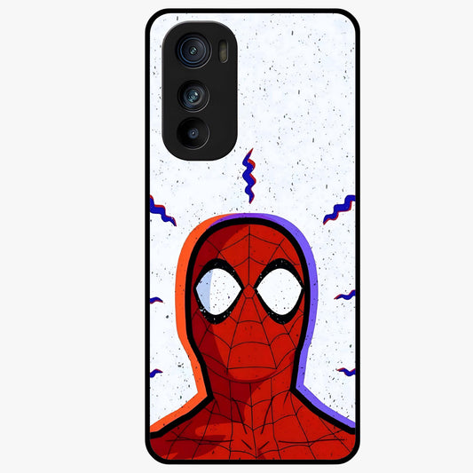 Omg Spiderman Glass Case showing flat back view with bold superhero inspired artwork and glossy glass finish.