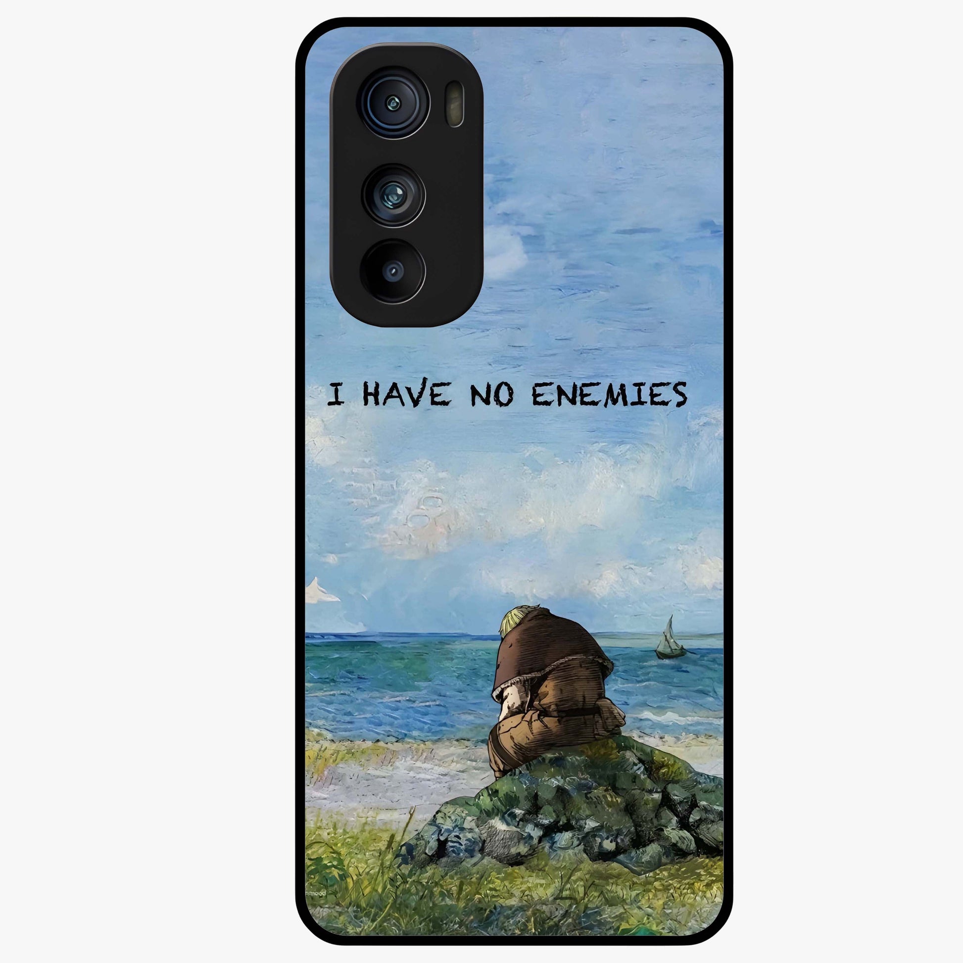 Peace Beyond War Glass Case showing flat back view with symbolic peace themed artwork and glossy glass finish.