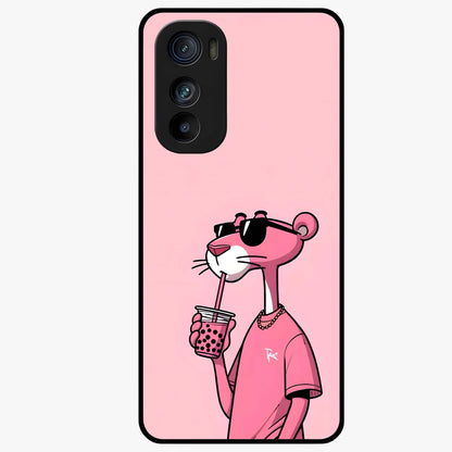 Pink Panther Glass Case showing flat back view with iconic pink panther artwork and glossy glass finish.