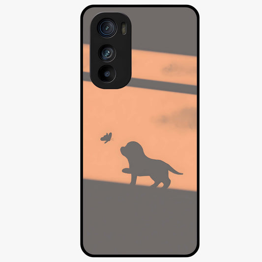 Puppy Shadow Art Glass Case showing flat back view with cute puppy shadow style artwork and glossy glass finish.