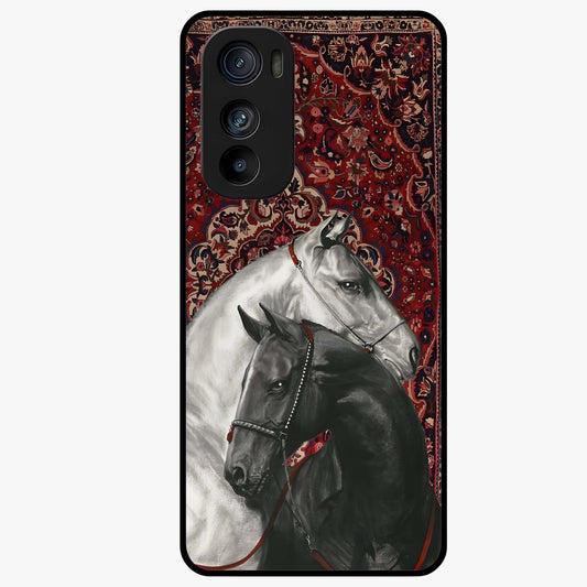 Regal Stallion Tapestry Glass Case showing flat back view with majestic horse tapestry artwork and glossy glass finish.