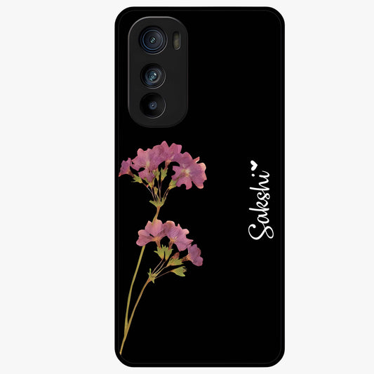 Riching Lavender Flower Custom Name Glass Case showing flat back view with lavender floral artwork and personalized name design.