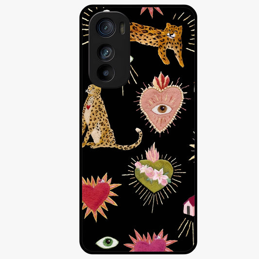 Sacred Jungle Heart Glass Case showing flat back view with jungle inspired heart artwork and glossy glass finish.