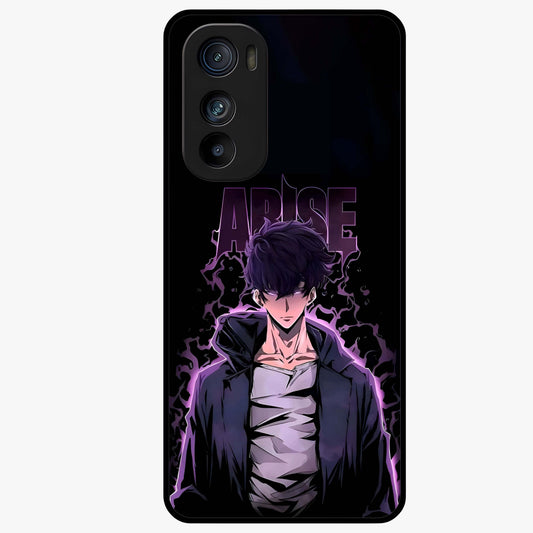 Shadow Monarch Awakening Glass Case showing flat back view with powerful dark monarch themed artwork and glossy glass finish.