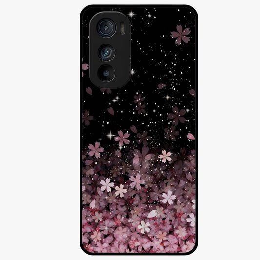 Small Starry Flowers Glass Case showing flat back view with delicate starry floral artwork and glossy glass finish.