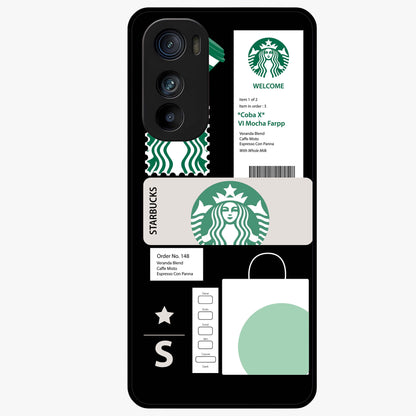 Starbucks Mocha Glass Case showing flat back view with coffee inspired artwork and glossy glass finish.