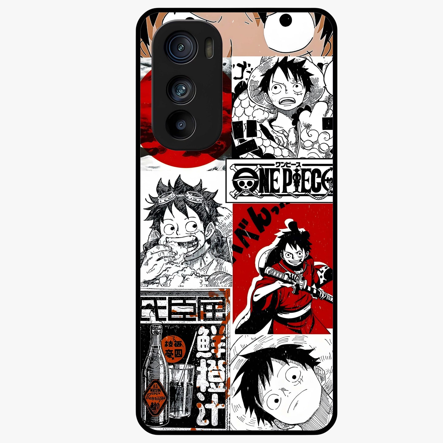 Strawhat Chaos Panels Glass Case showing flat back view with anime inspired chaos panel artwork and glossy glass finish.