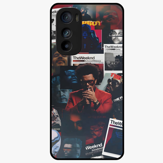 The Weeknd Glass Case showing flat back view with music inspired artistic portrait artwork and glossy glass finish.
