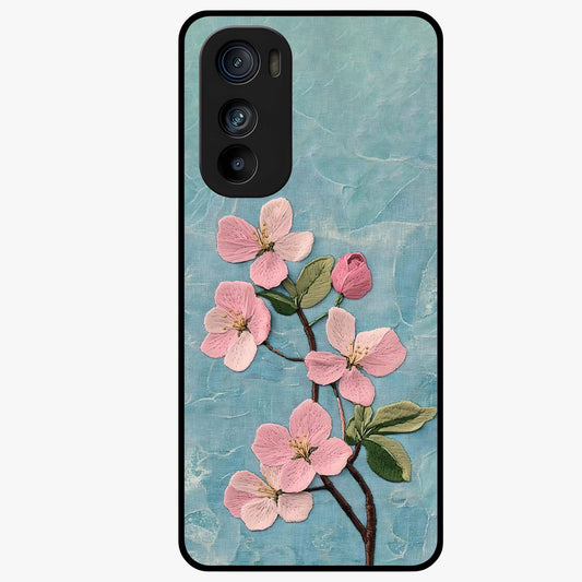 Threaded Blossom Breeze Glass Case showing flat back view with delicate blossom artwork and glossy glass finish.