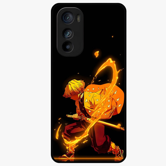 Thunder Flame Execution Glass Case showing flat back view with powerful flame and lightning artwork and glossy glass finish.