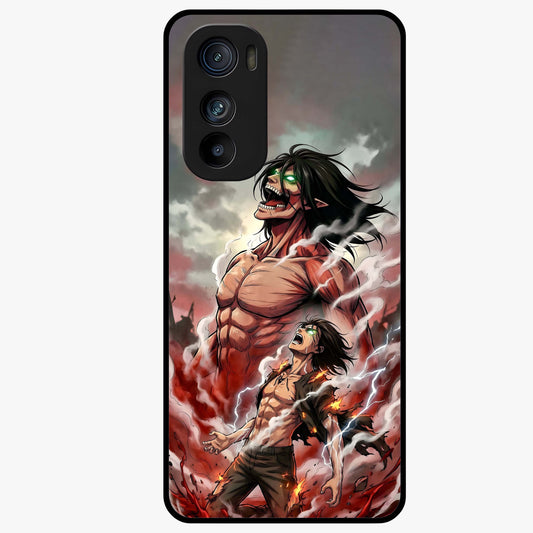 Titan Awakening Fury Glass Case showing flat back view with powerful titan inspired artwork and glossy glass finish.