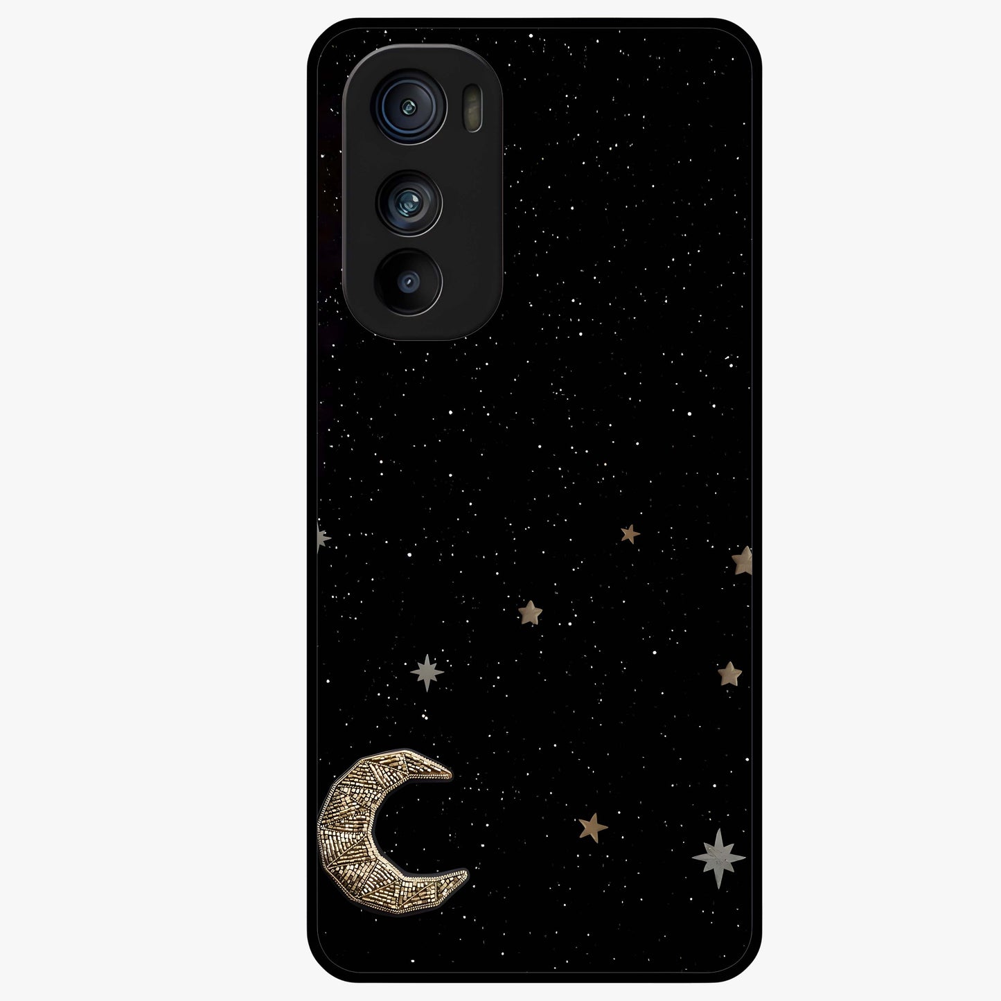 Twinkle Star With Half Moon Glass Case showing flat back view with star and half moon artwork and glossy glass finish.