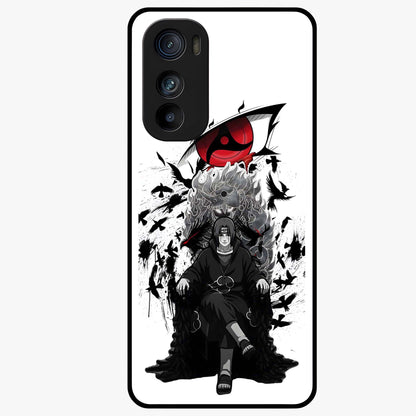 Uchiha Shadow Throne Glass Case showing flat back view with cosmic underwater themed artwork and glossy glass finish.