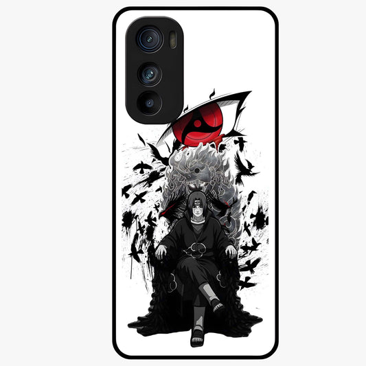Uchiha Shadow Throne Glass Case showing flat back view with cosmic underwater themed artwork and glossy glass finish.