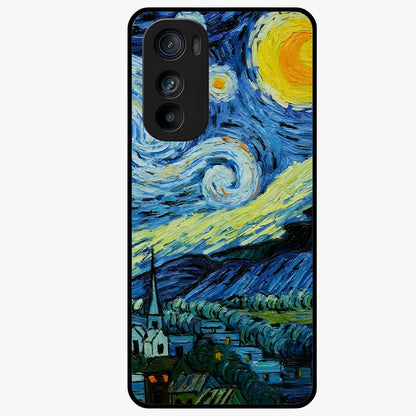Van Gogh Art Glass Case showing flat back view with classic painterly artwork inspired by Van Gogh style and glossy glass finish.