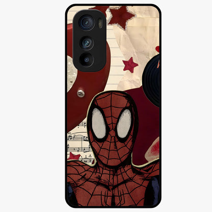 Web Warrior Vibes Glass Case showing flat back view with superhero inspired web themed artwork and glossy glass finish.