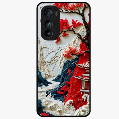 Whispers Of Sakura Waves Glass Case showing flat back view with cherry blossom wave artwork and glossy glass finish.