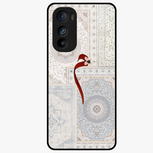 White Aesthetic Bow Glass Case showing flat back view with minimal bow artwork and glossy glass finish.
