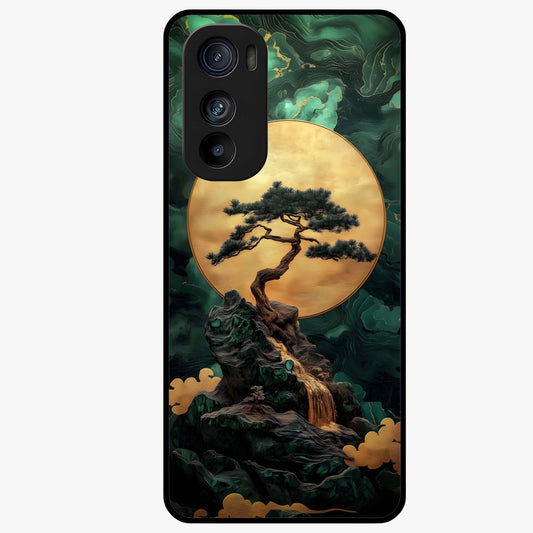 Zen Moon Rise Glass Case showing flat back view with calm moonrise artwork and glossy glass finish.