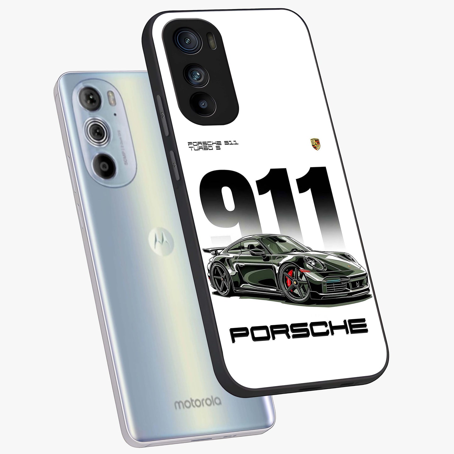 911 Turbo Dominance Glass Case displayed in premium angled mockup highlighting sporty car illustration and sleek glass surface.