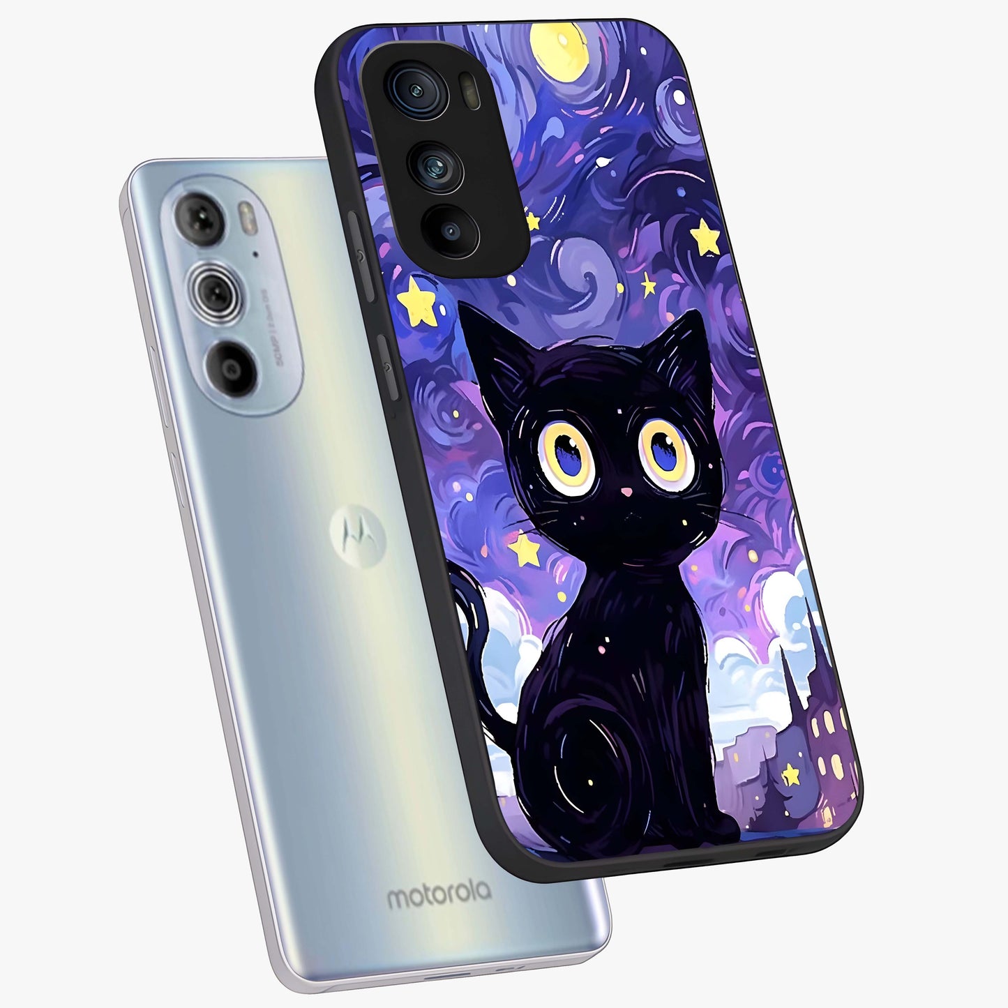 Abstract Cat Art Glass Case displayed in angled mockup highlighting modern abstract cat artwork and sleek glass surface.