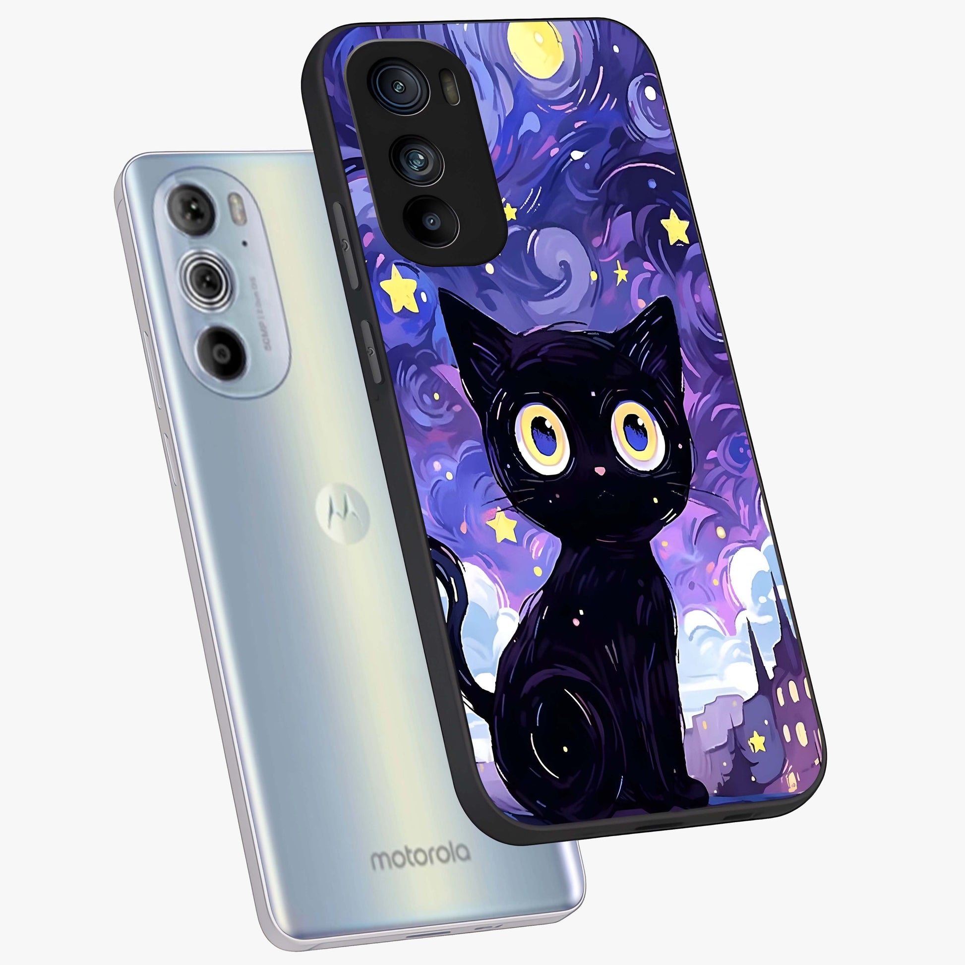 Abstract Cat Art Glass Case displayed in angled mockup highlighting modern abstract cat artwork and sleek glass surface.