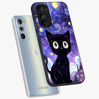 Abstract Cat Art Glass Case displayed in angled mockup highlighting modern abstract cat artwork and sleek glass surface.