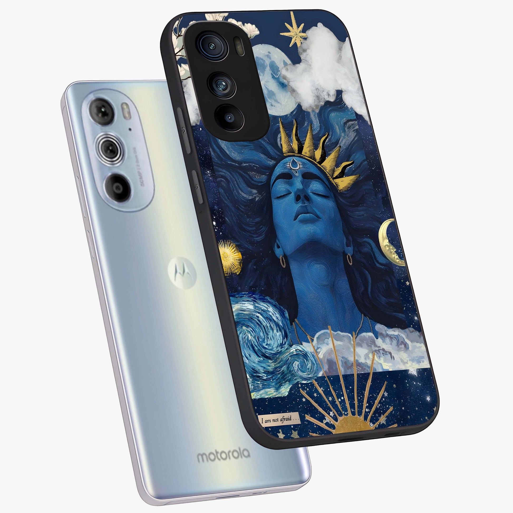 Aesthetic Lord Shiva Glass Case displayed in angled mockup highlighting spiritual Shiva illustration and sacred aesthetic design.