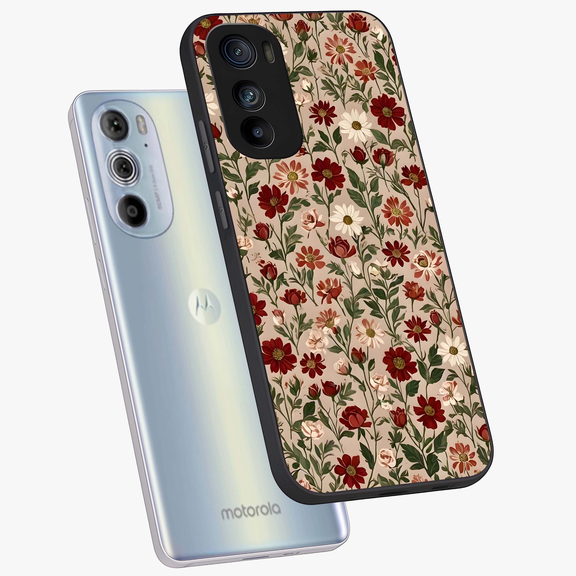 Biege Flower With Leaf Glass Case displayed in angled mockup highlighting minimal floral leaf design and elegant aesthetic.