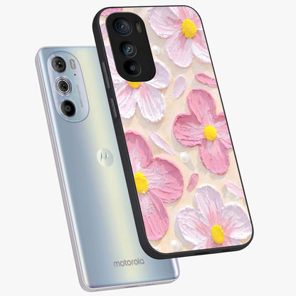 Blush Bloom Texture Glass Case displayed in angled mockup highlighting subtle bloom pattern with aesthetic pastel design.