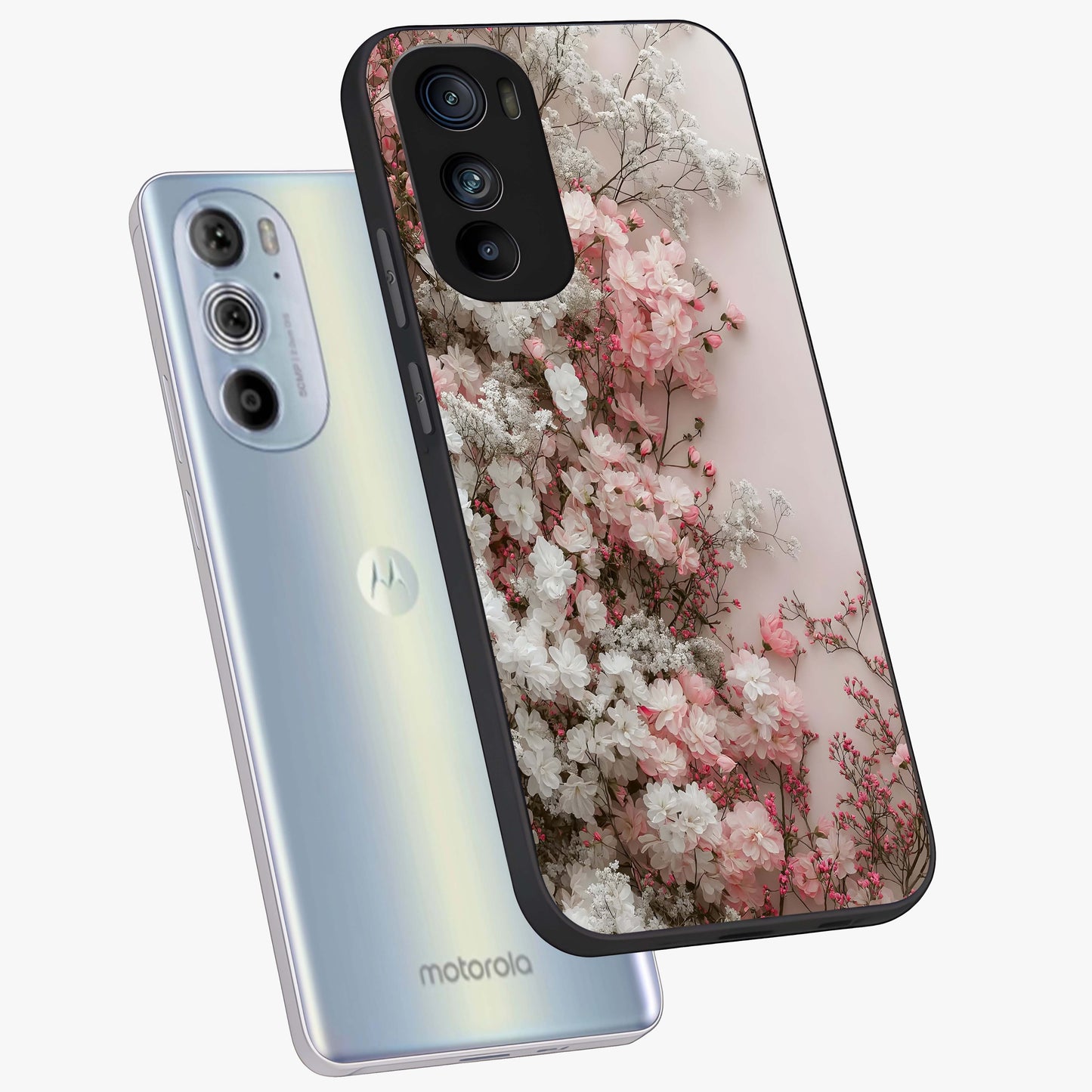 Blush Blossom Cloud Glass Case displayed in angled mockup highlighting soft cloud and blossom design with pastel aesthetic.