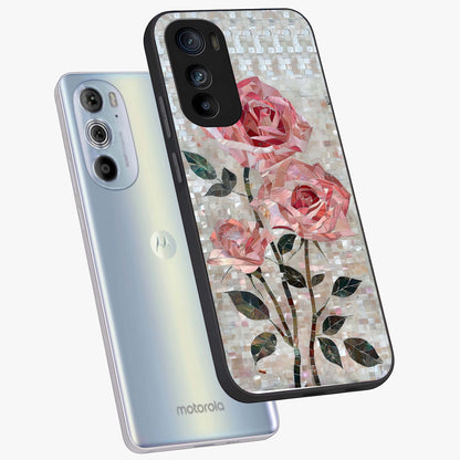 Blush Mosaic Bloom Glass Case displayed in angled mockup highlighting artistic mosaic flower pattern with aesthetic design.
